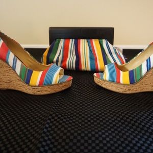 Nine West - Rainbow Stripe Wedge Heel w/ Purse